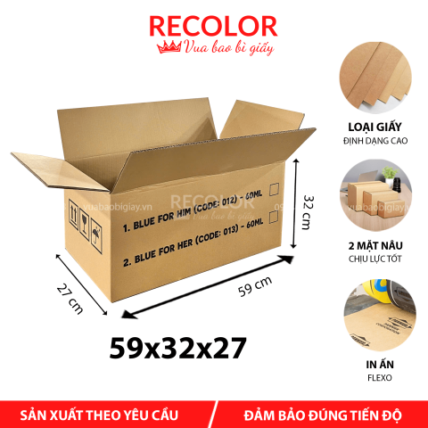 Thùng Carton 5 Lớp Sóng BC In Flexo 59*32*27- TCP048