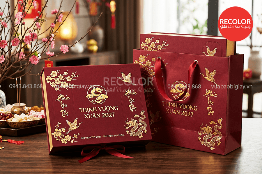 Hộp đựng quà tết đi kèm túi giấy