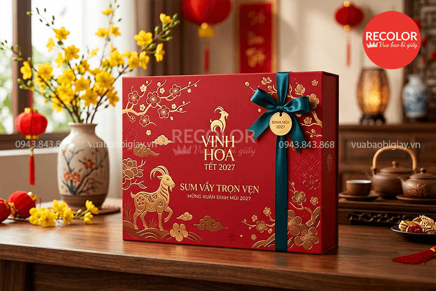 RECOLOR - Đơn vị sản xuất hộp đựng quà tết theo yêu cầu uy tín chất lượng