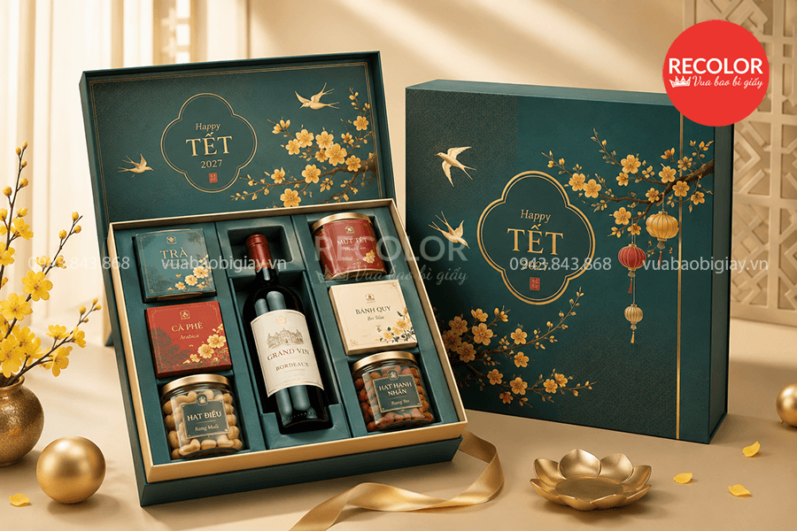Hộp quà tết có khay đựng rượu