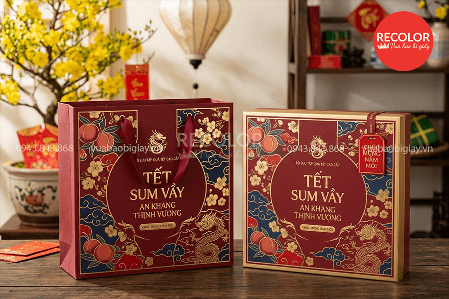 Combo hộp đựng quà tết đi kèm túi giấy